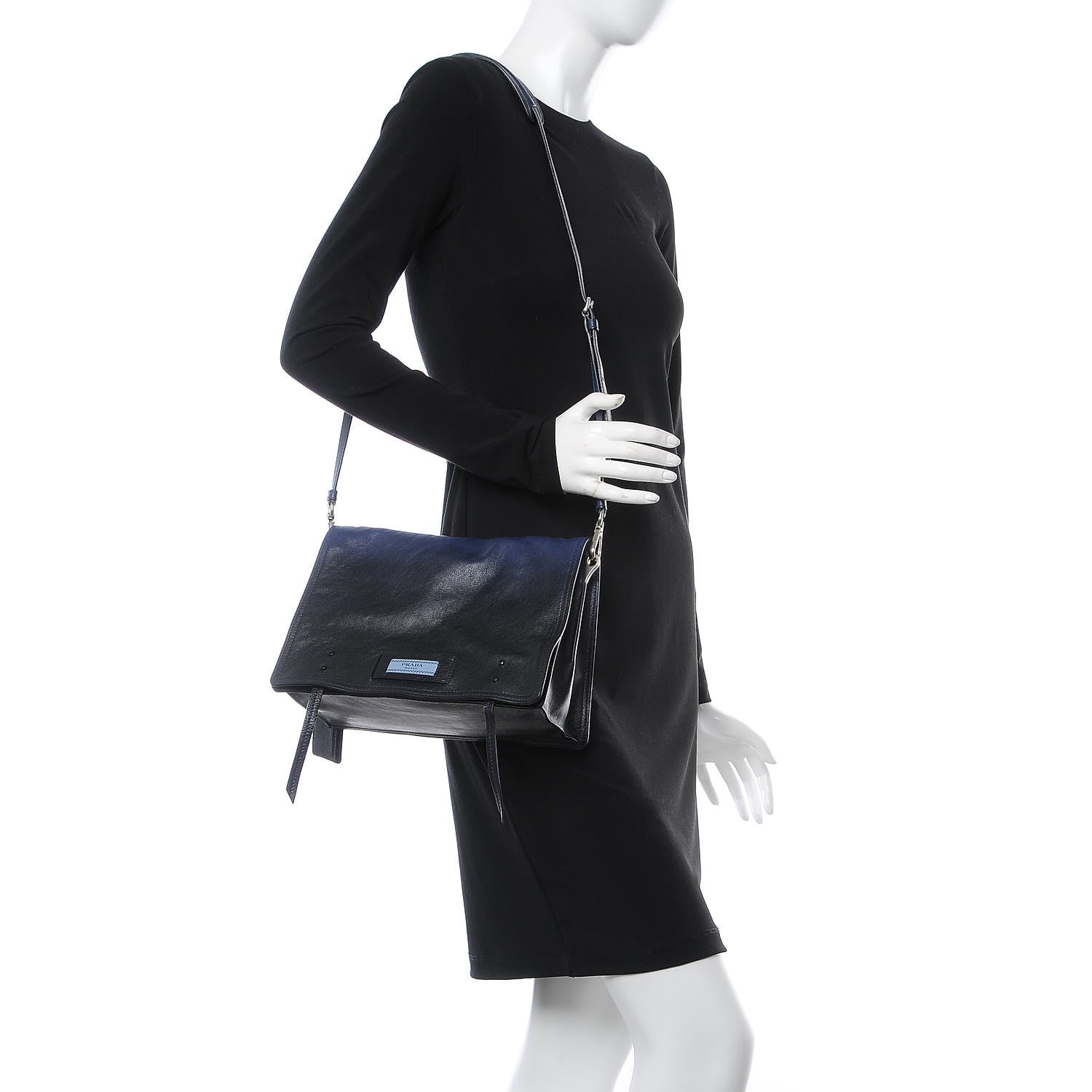 Prada Glace Calf Etiquette Flap Inchiostro Astrale 2 of 8