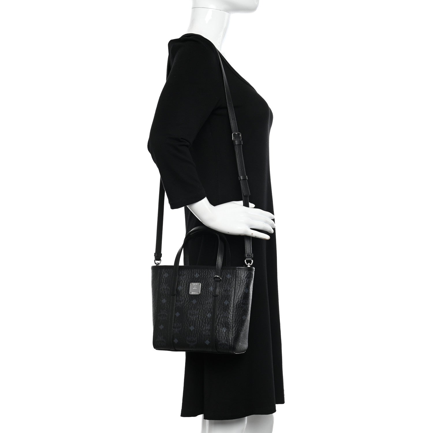 MCM Visetos Mini Aren Top Zip Shopper Tote Black 2 of 9