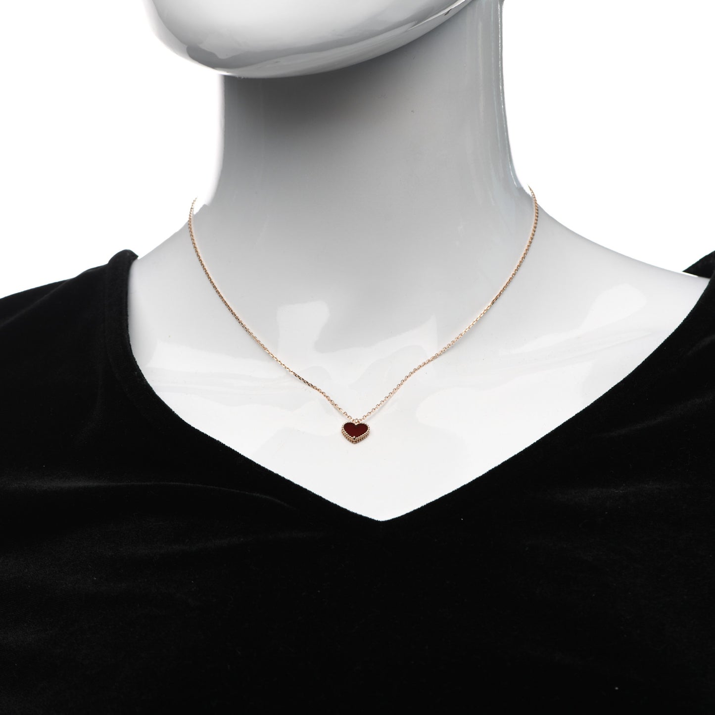 18K Rose Gold Carnelian Sweet Alhambra Heart Pendant Necklace