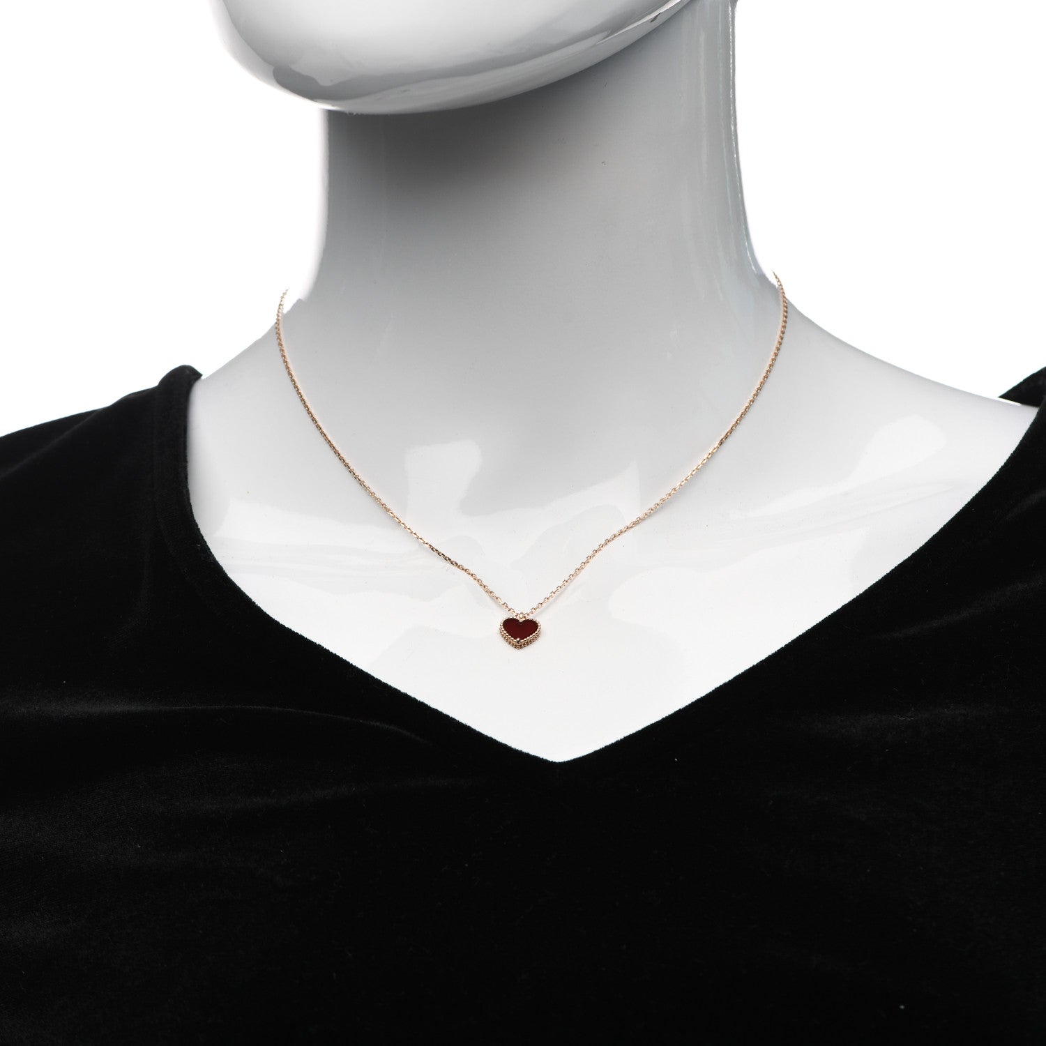 Van Cleef & Arpels 18K Rose Gold Carnelian Sweet Alhambra Heart Pendant Necklace 2 of 5