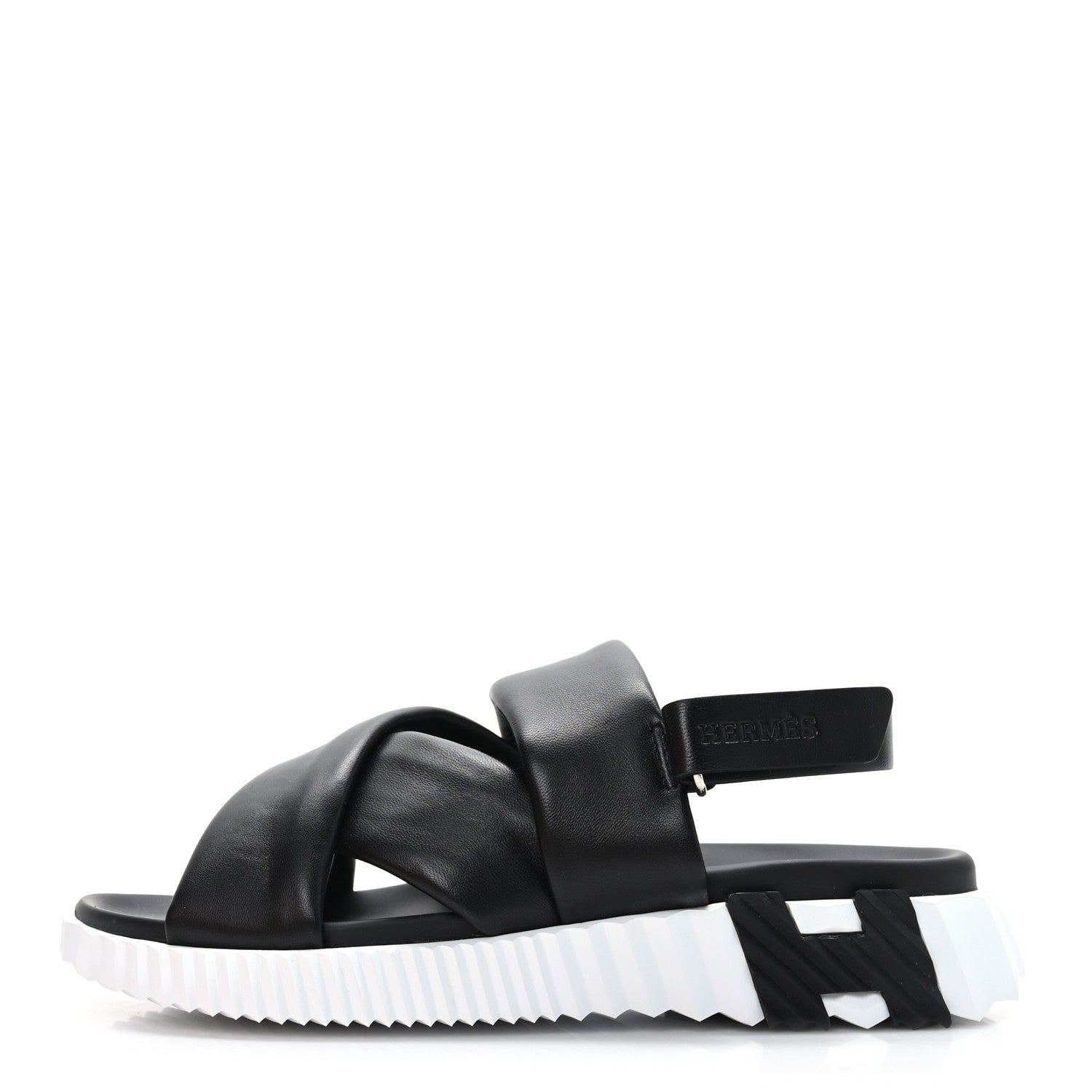 Hermes Calfskin Goatskin Electric Sandals 39 Black White 2 of 8