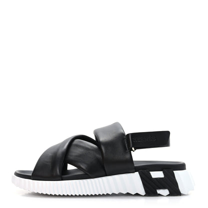 Hermes Calfskin Goatskin Electric Sandals 39 Black White 2 of 8