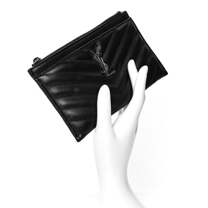 Saint Laurent Grain De Poudre Chevron Monogram Bill Pouch Black 2 of 9
