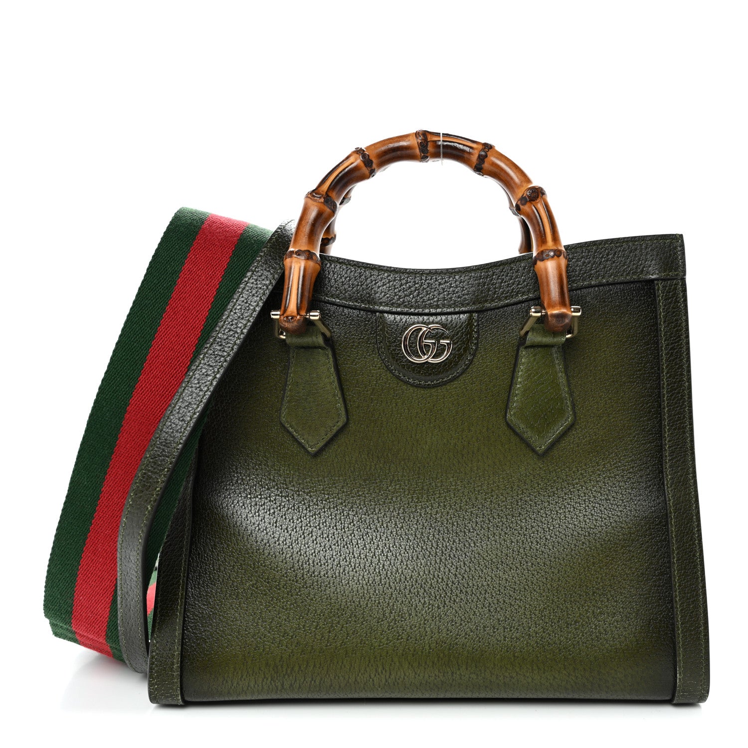 Gucci Textured Dollar Calfskin Web Small Diana Tote Bag Green Ombre 1 of 9