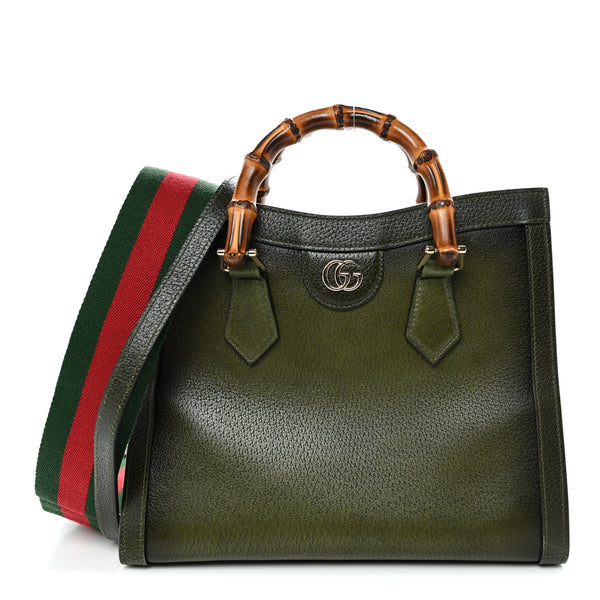 Gucci Textured Dollar Calfskin Web Small Diana Tote Bag Green