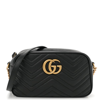 Gucci Calfskin Matelasse Mini GG Marmont Chain Shoulder Bag Black 1 of 10
