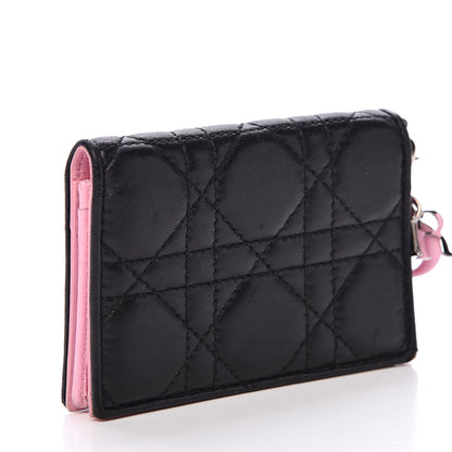 Christian Dior Lambskin Cannage Bi-Color Small Lady Dior Flap Card Holder Black Pink 2 of 13