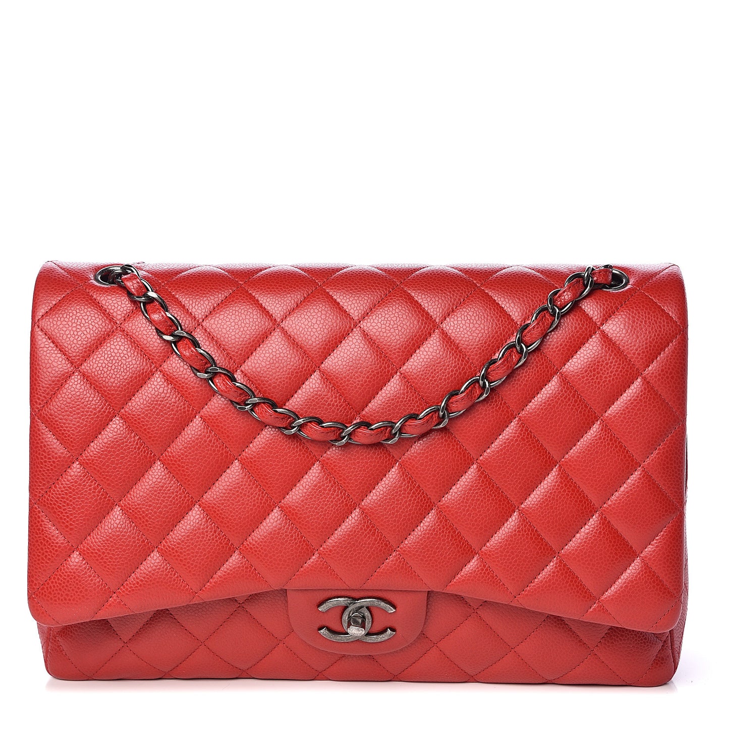Caviar Quilted Maxi Double Flap Red