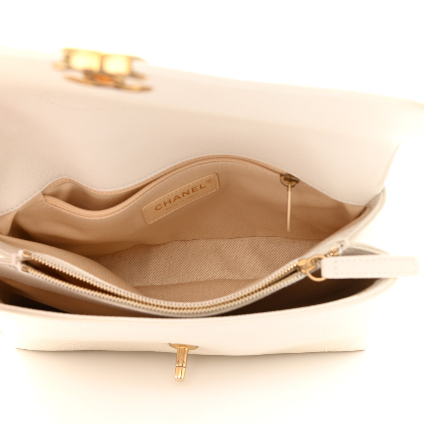 Grained Calfskin Small Stitched Flap White