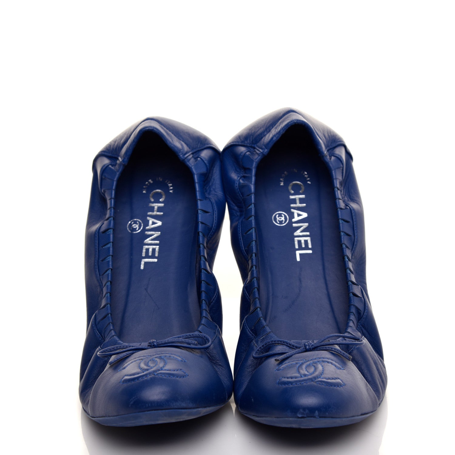 Chanel Lambskin CC Elastic Cap Toe Ballerina Flats 40 Blue 2 of 9