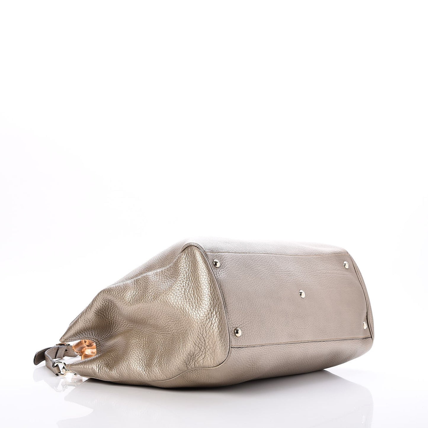 Metallic Pebbled Calfskin Large Bamboo Shopper Tote Golden Beige