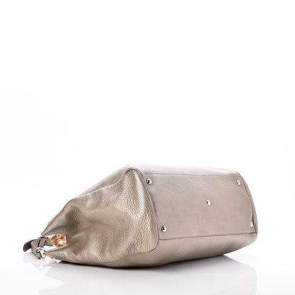 Gucci Metallic Pebbled Calfskin Large Bamboo Shopper Tote Golden Beige 5 of 10