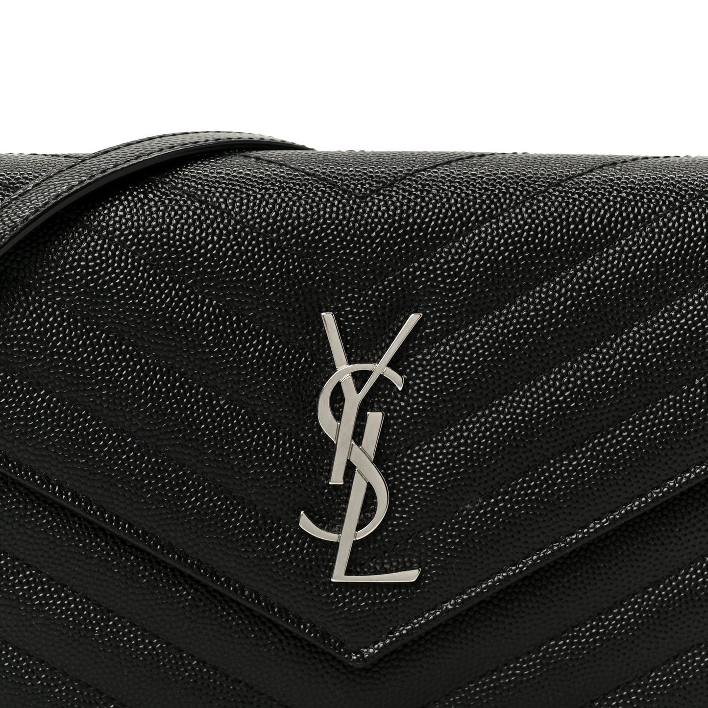 Grain De Poudre Matelasse Chevron Monogram Envelope Chain Wallet Black