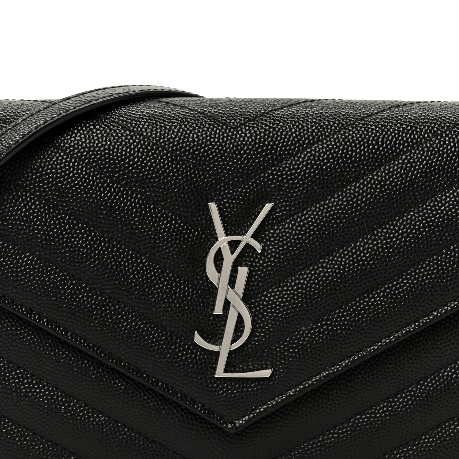 Saint Laurent Grain De Poudre Matelasse Chevron Monogram Envelope Chain Wallet Black 8 of 10