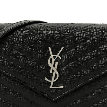 Saint Laurent Grain De Poudre Matelasse Chevron Monogram Envelope Chain Wallet Black 8 of 10