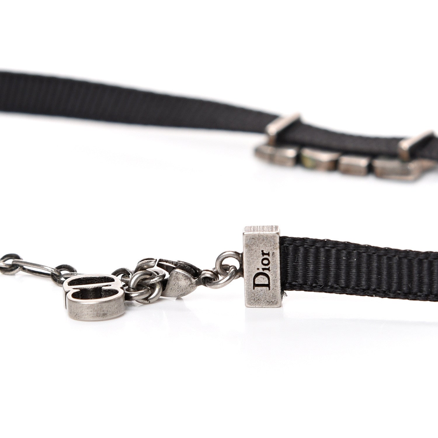 Christian Dior Grosgrain Turquoise Choker Necklace Black 3 of 4