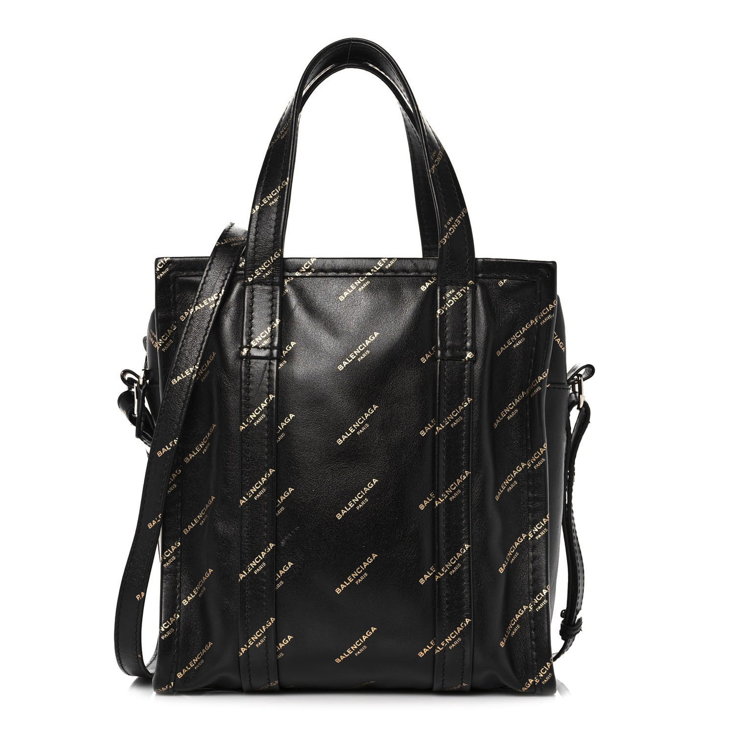 Calfskin Allover Logo XS Bazar Shopper Tote Black Gold