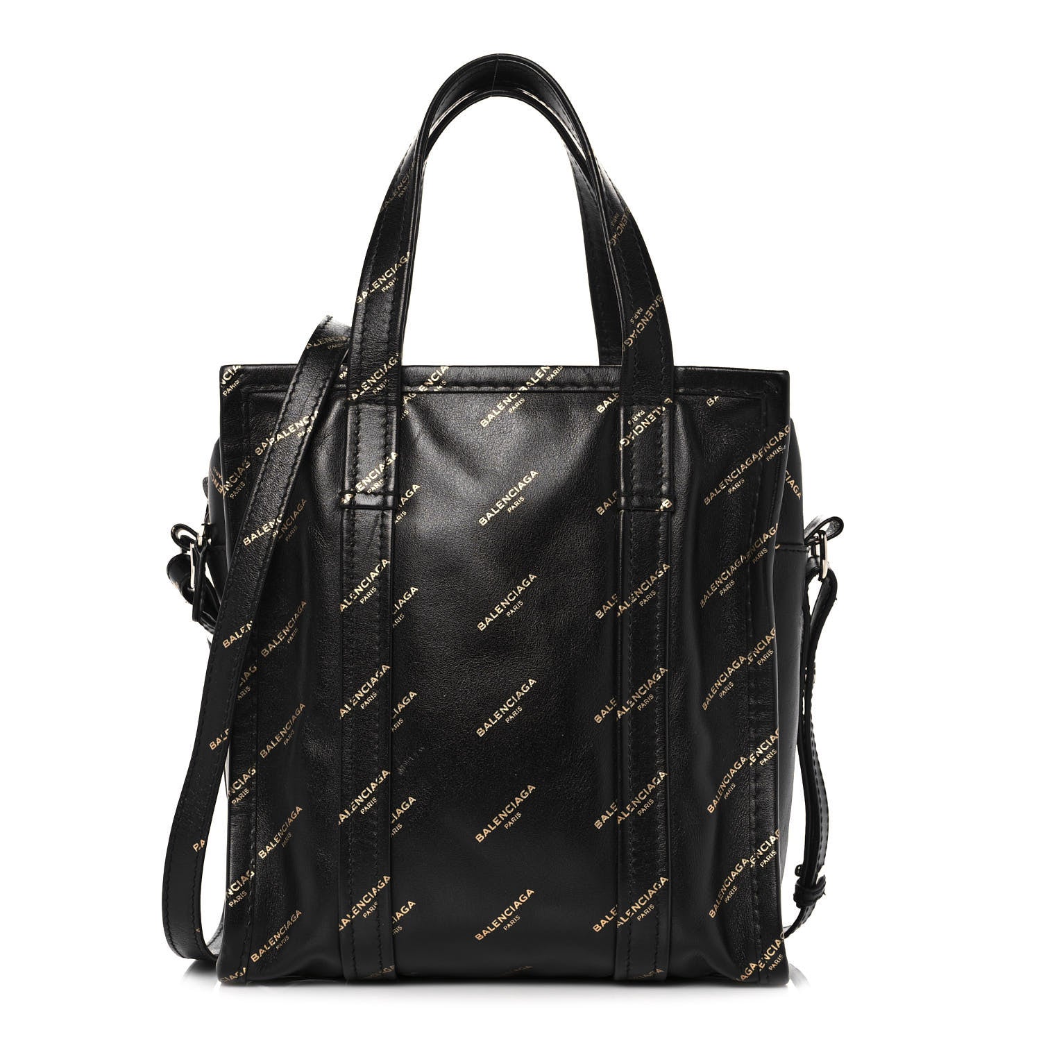 Balenciaga Calfskin Allover Logo XS Bazar Shopper Tote Black Gold 1 of 16