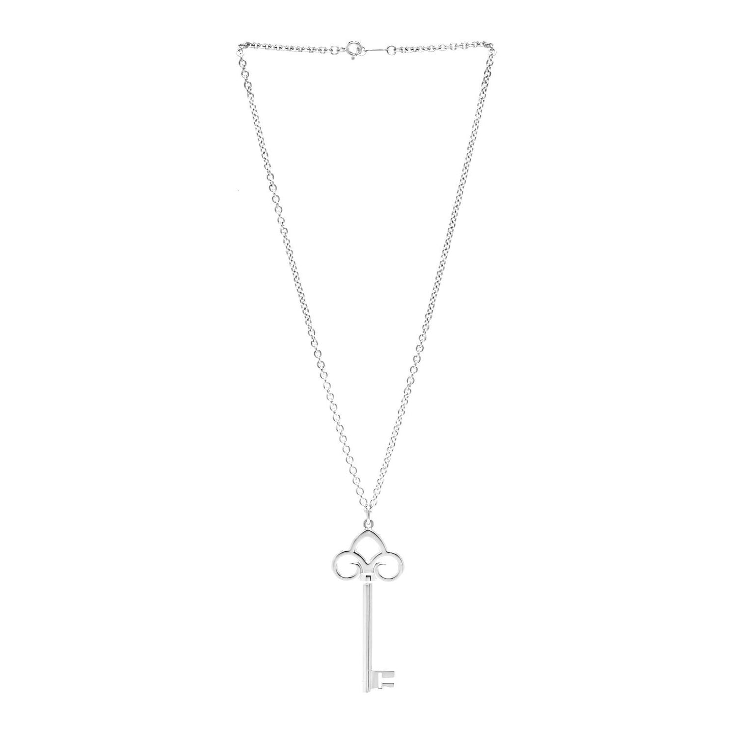Sterling Silver Large Fleur De Lis Key Pendant Necklace