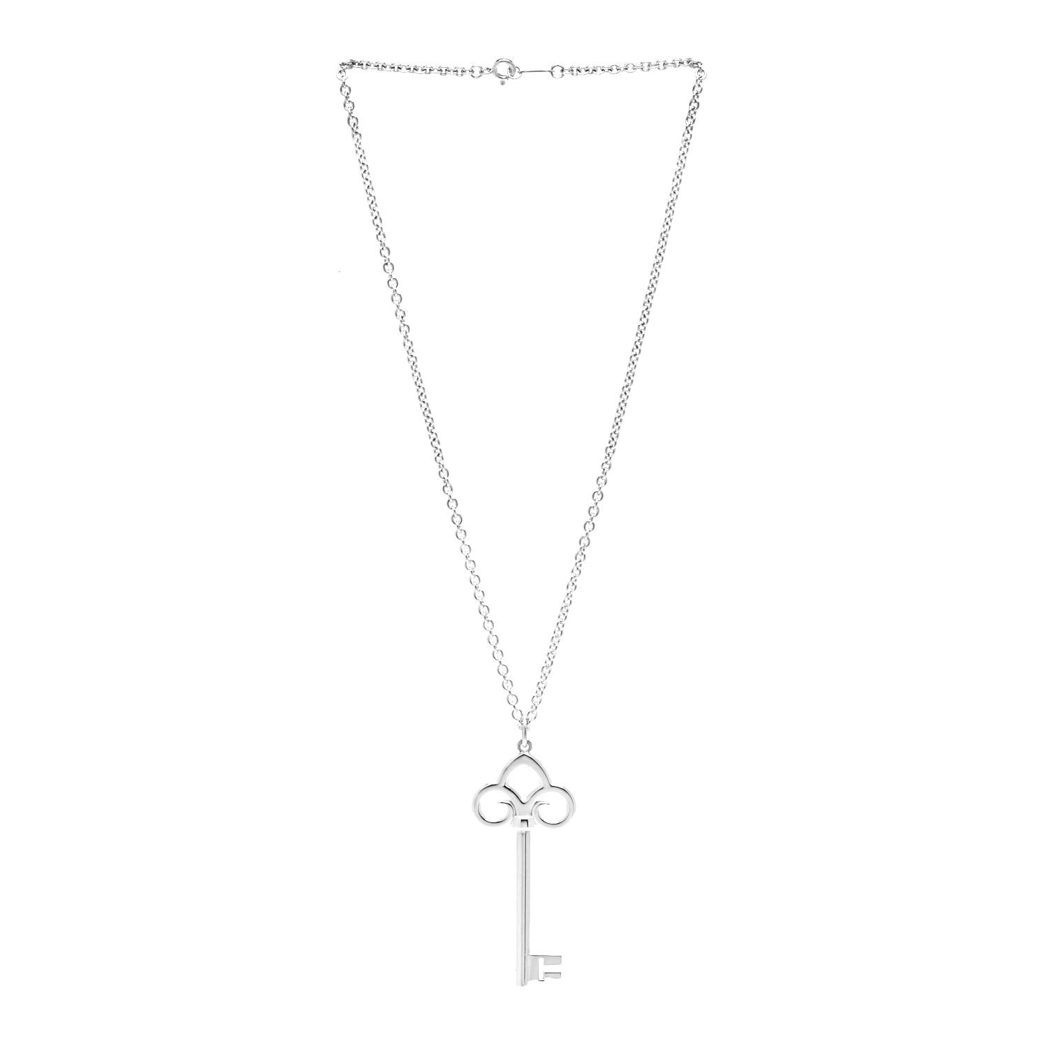 Tiffany Sterling Silver Large Fleur De Lis Key Pendant Necklace 3 of 5
