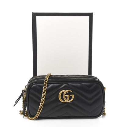 Gucci Calfskin Matelasse Mini GG Marmont Chain Crossbody Bag Black 12 of 12