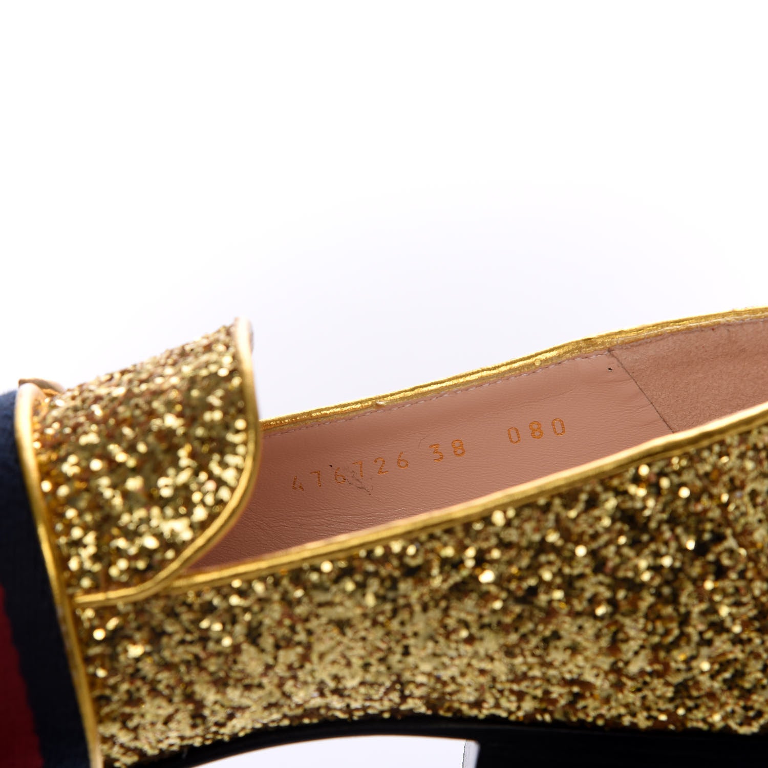 Gucci Glitter Web Peyton Loafers 38 Gold 9 of 10