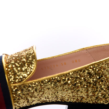 Gucci Glitter Web Peyton Loafers 38 Gold 9 of 10
