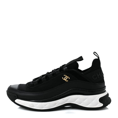 Chanel Velvet Calfskin Mixed Fibers CC Sneakers 37.5 Black 1 of 8