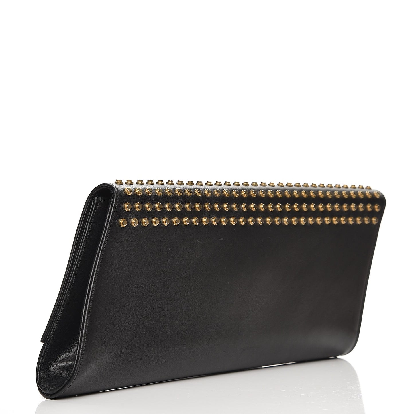 Calfskin Studded Diagonal Clutch Black