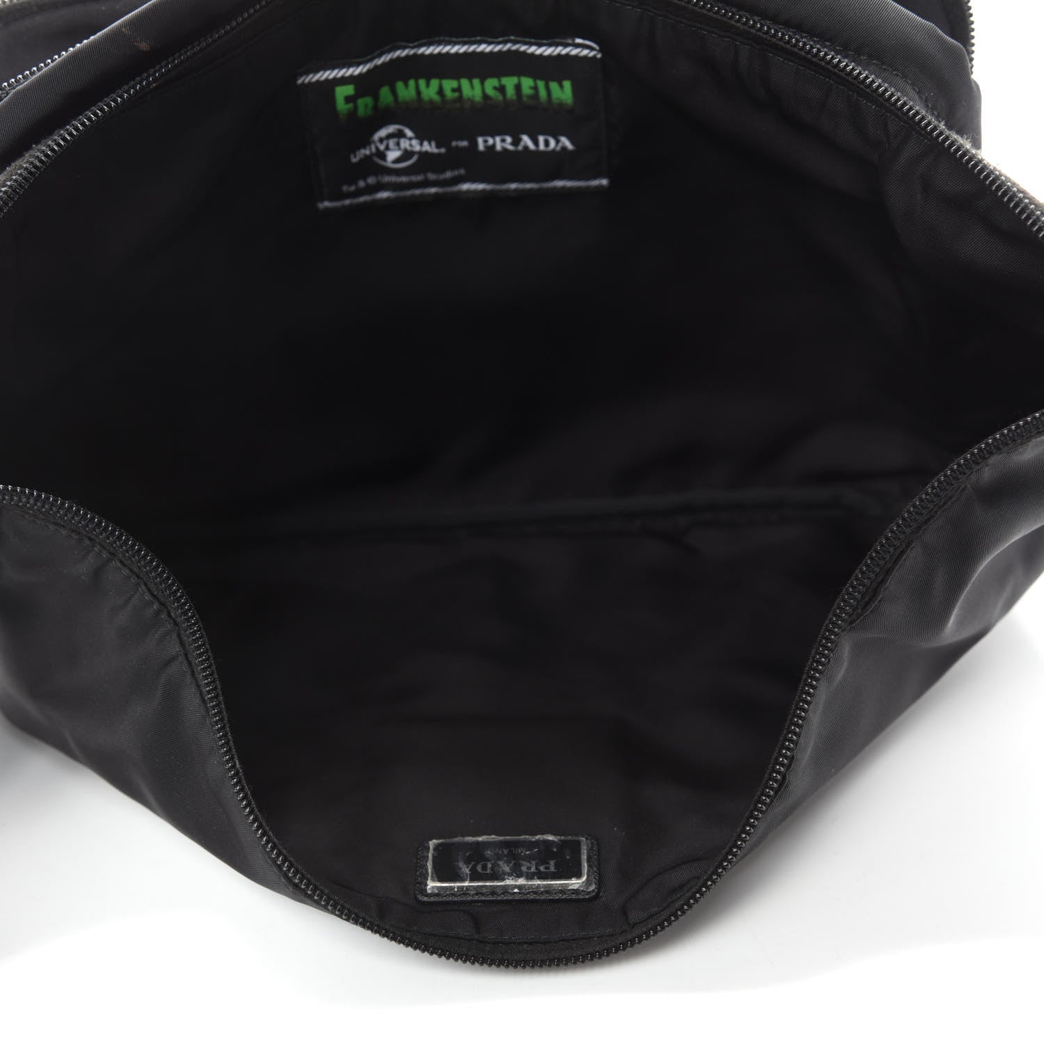 Prada X UNIVERSAL STUDIOS Tessuto Nylon Montagna Frankenstein Print Multi Zip Belt Bag Black Menta 6 of 14