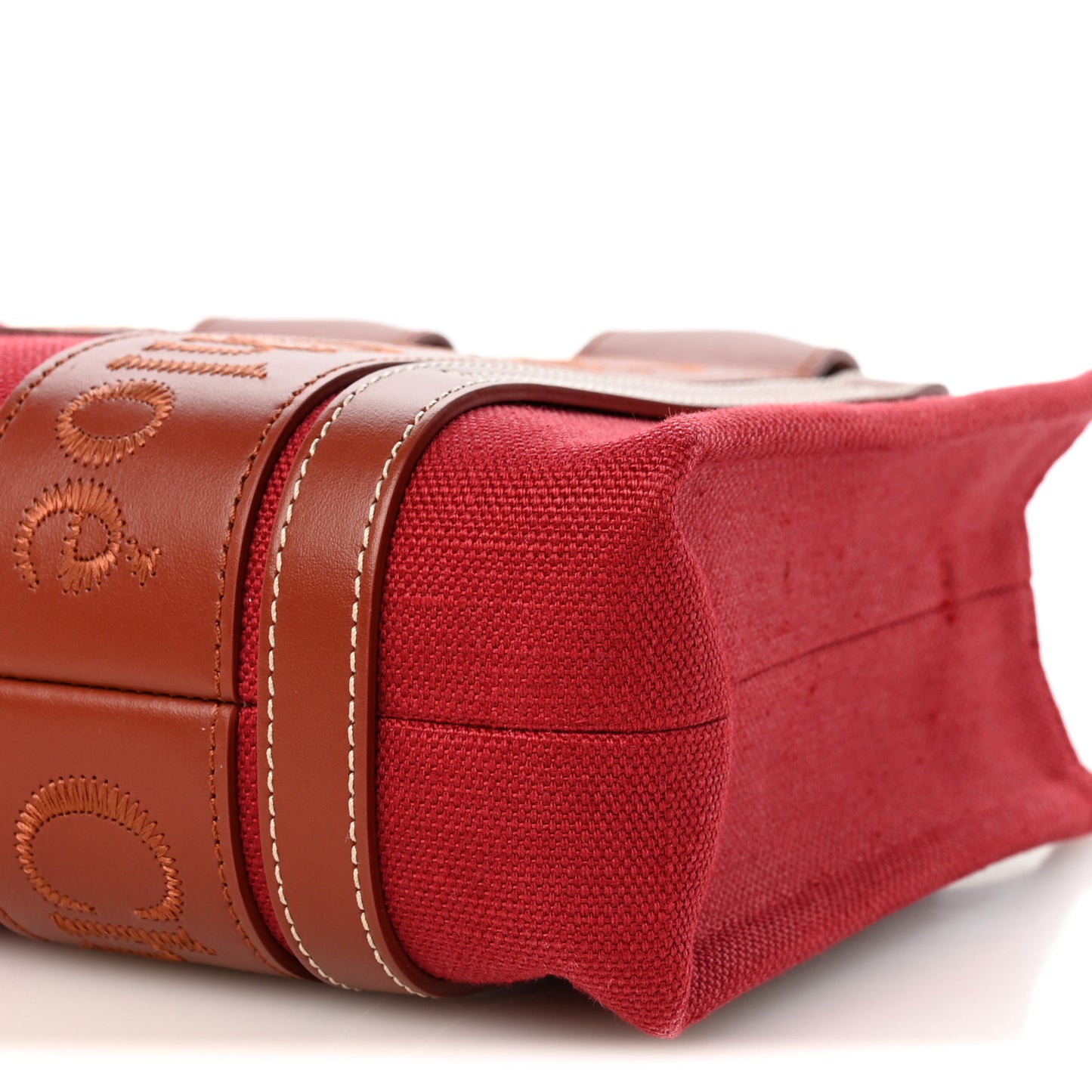 Cotton Calfskin Small Woody Ribbon Tote With Strap Dark Red