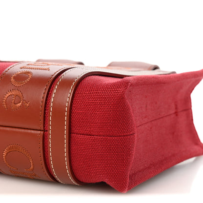 Chloe Cotton Calfskin Small Woody Ribbon Tote With Strap Dark Red 10 of 13
