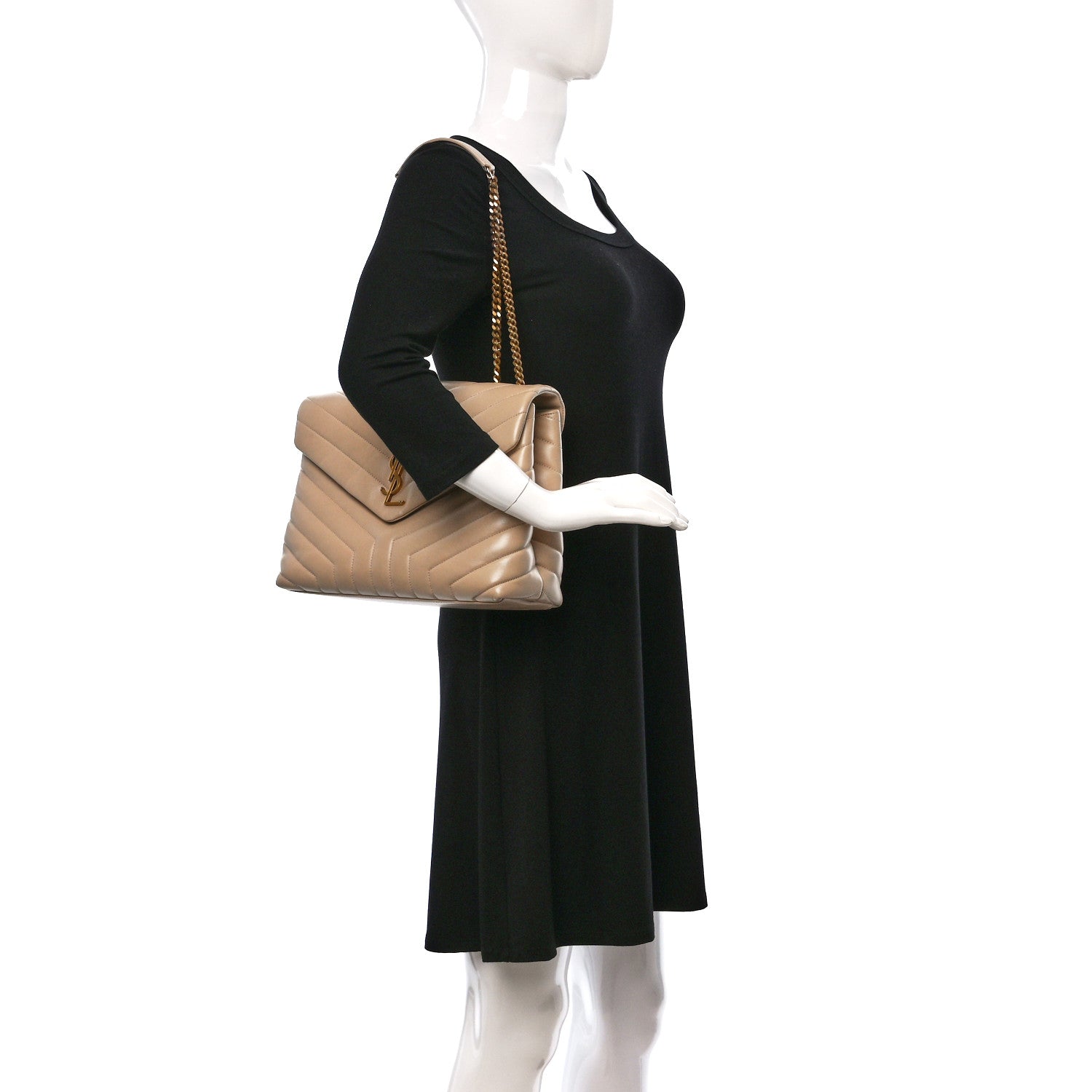 Saint Laurent Calfskin Y Quilted Monogram Medium Loulou Chain Satchel Nude Powder 2 of 12