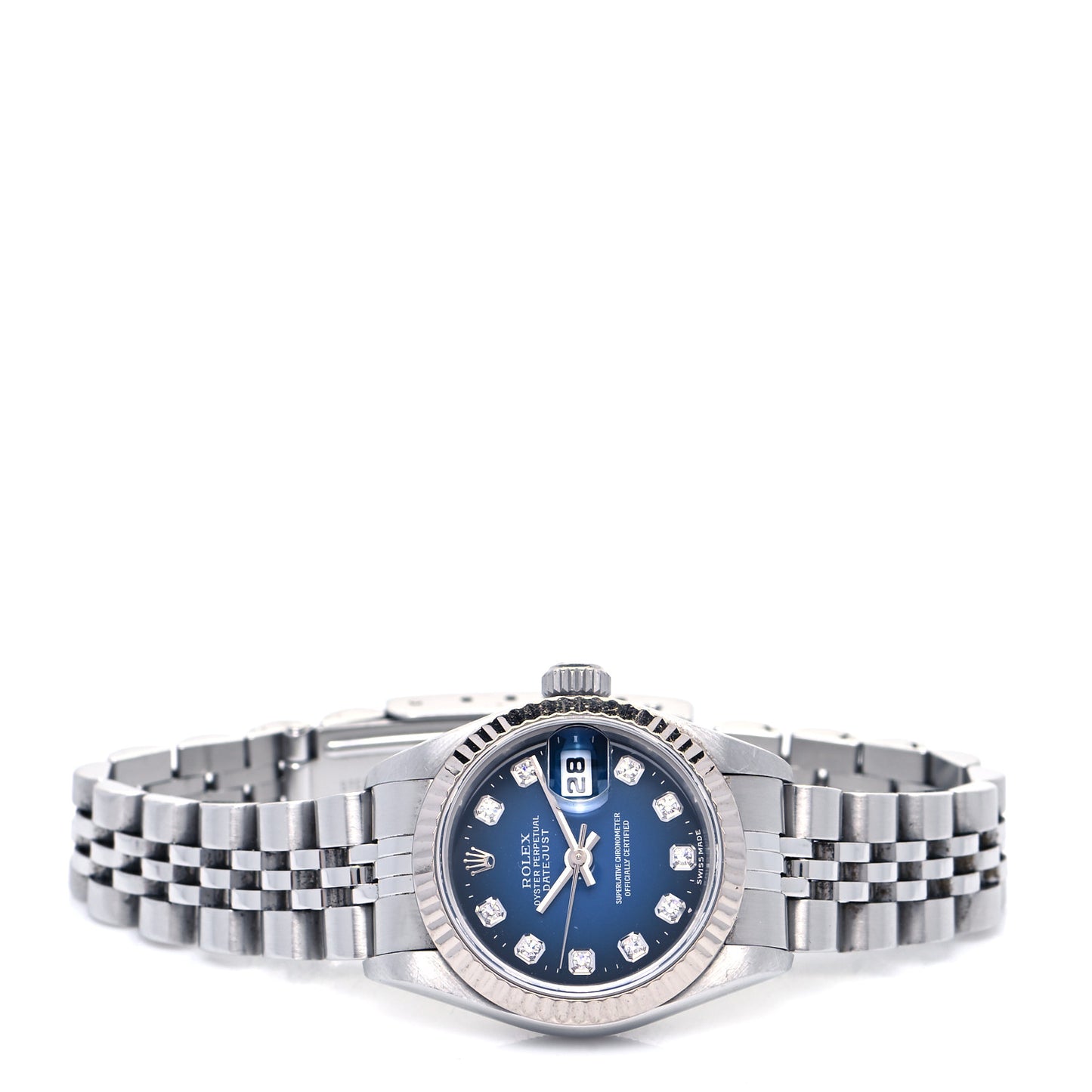 Stainless Steel 18K White Gold Diamond 26mm Oyster Perpetual Datejust Watch Blue Gradient 69174