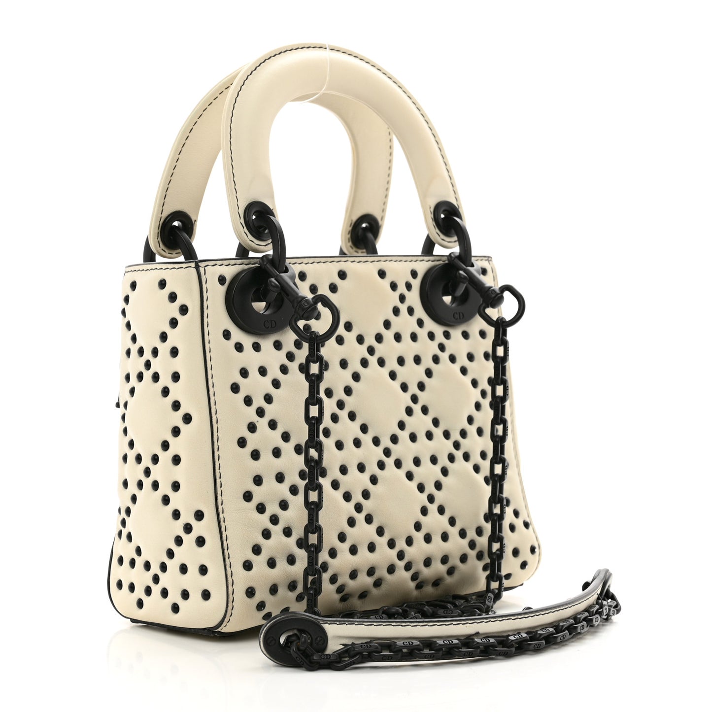 Ultra Matte Calfskin Studded Mini Supple Lady Dior White Black