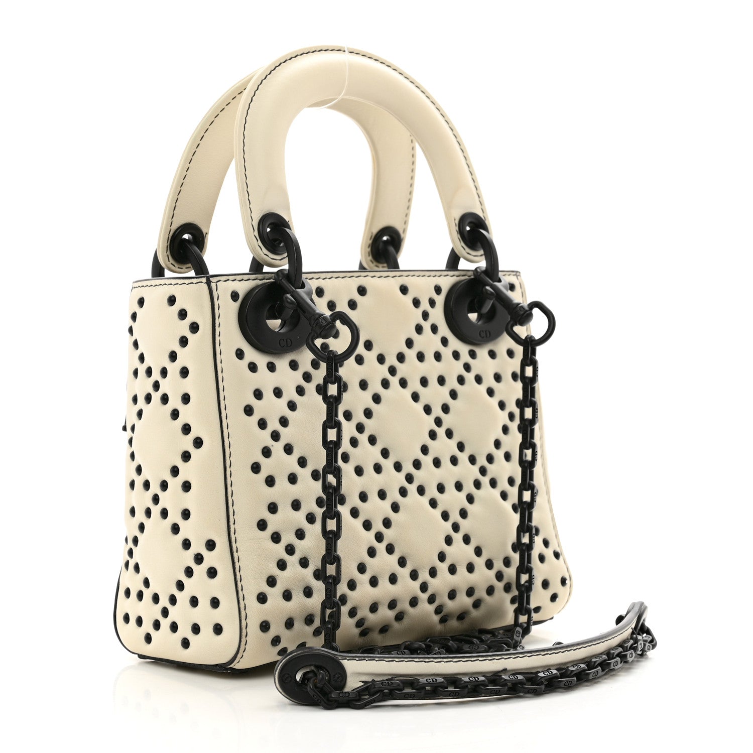 Christian Dior Ultra Matte Calfskin Studded Mini Supple Lady Dior White Black 3 of 11