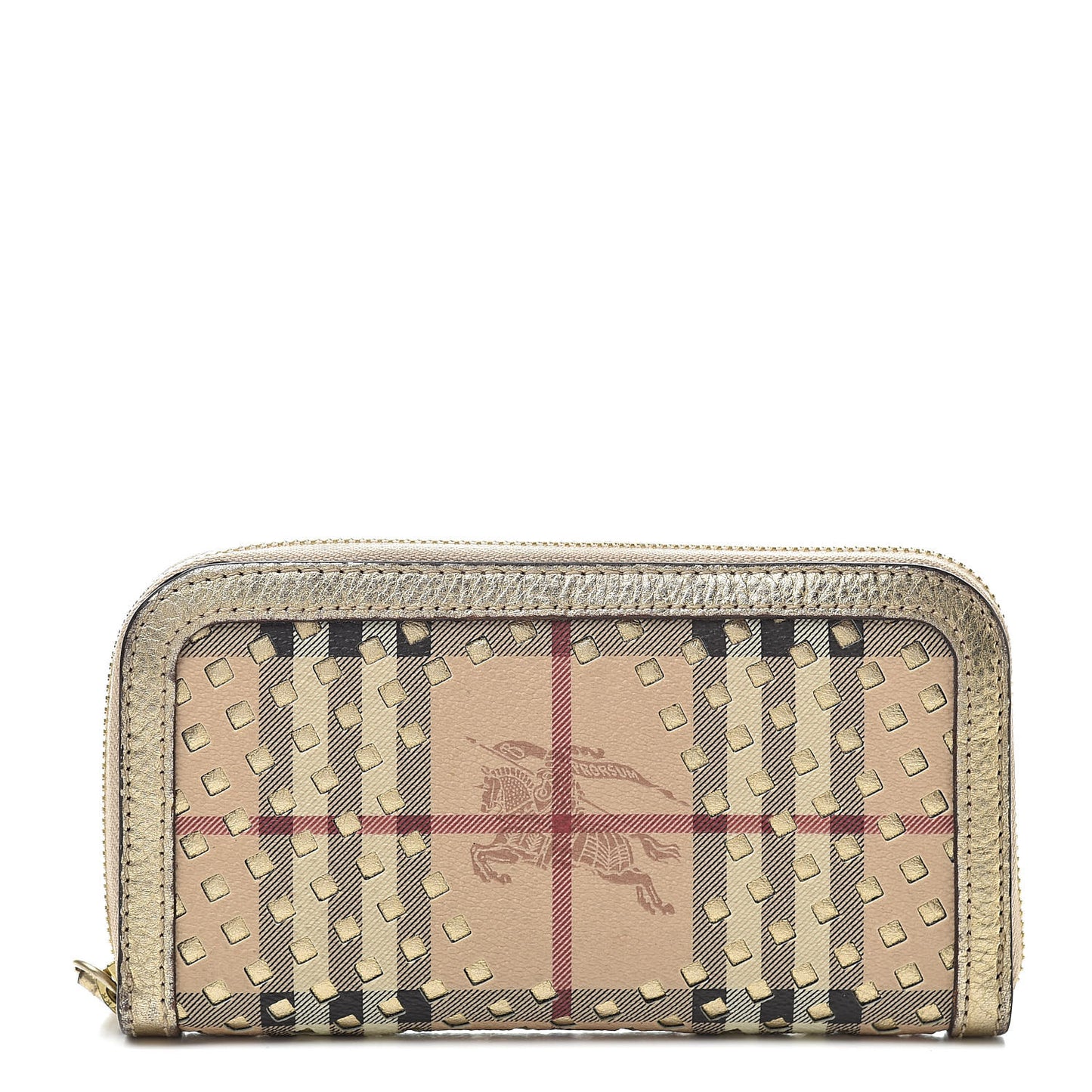 Metallic Haymarket Check Zip Wallet Gold