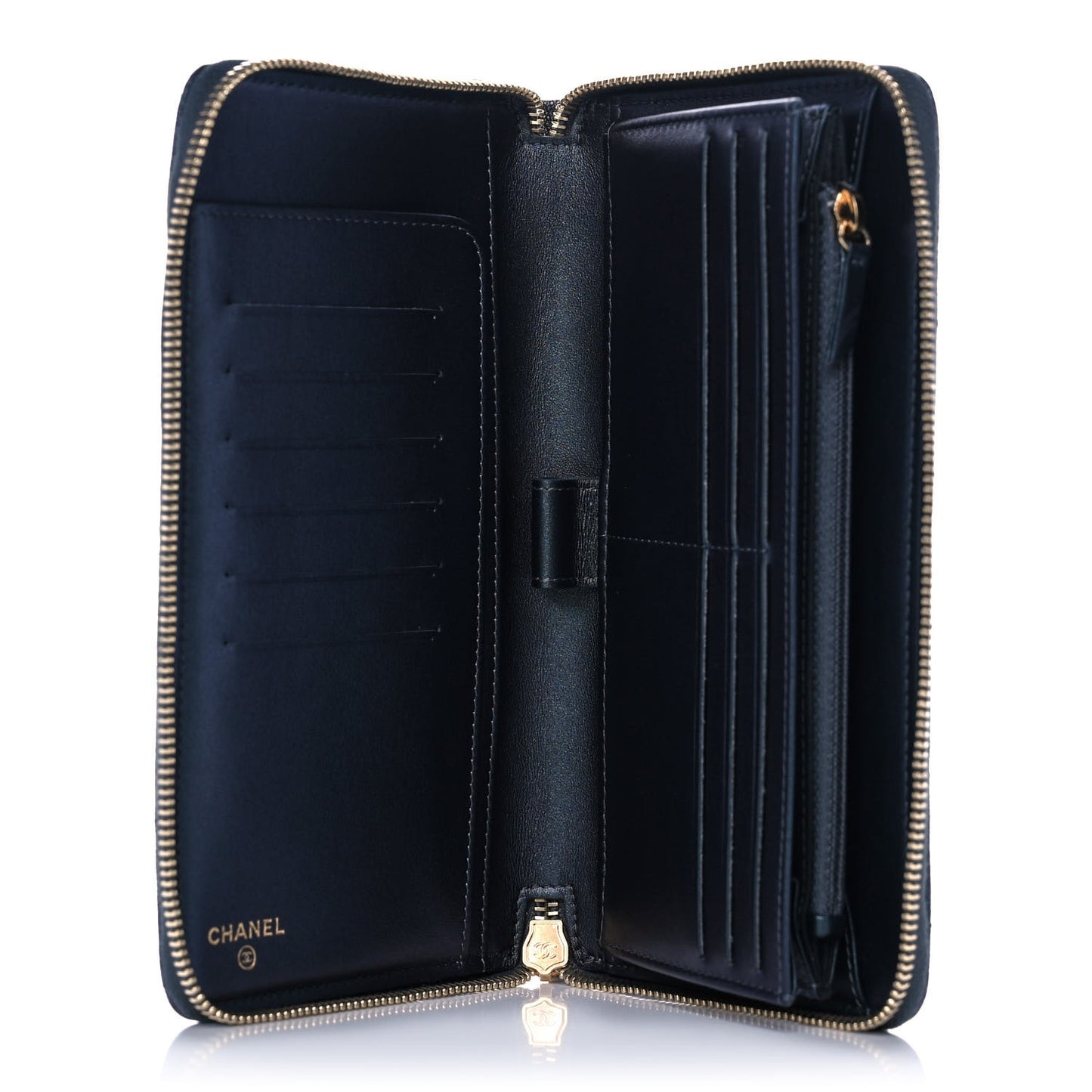 Iridescent Caviar Quilted Long Zip Around Wallet Black