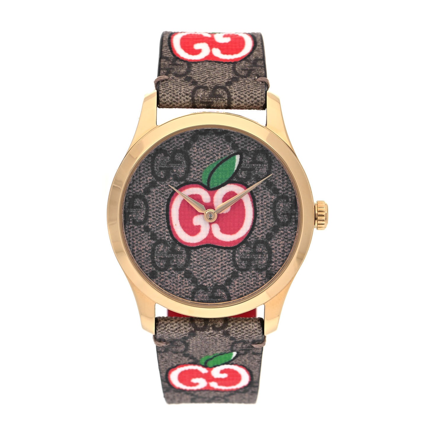 Stainless Steel Canvas 38mm G-Timeless Chinese Valentine's GG Apple Quartz Watch Brown