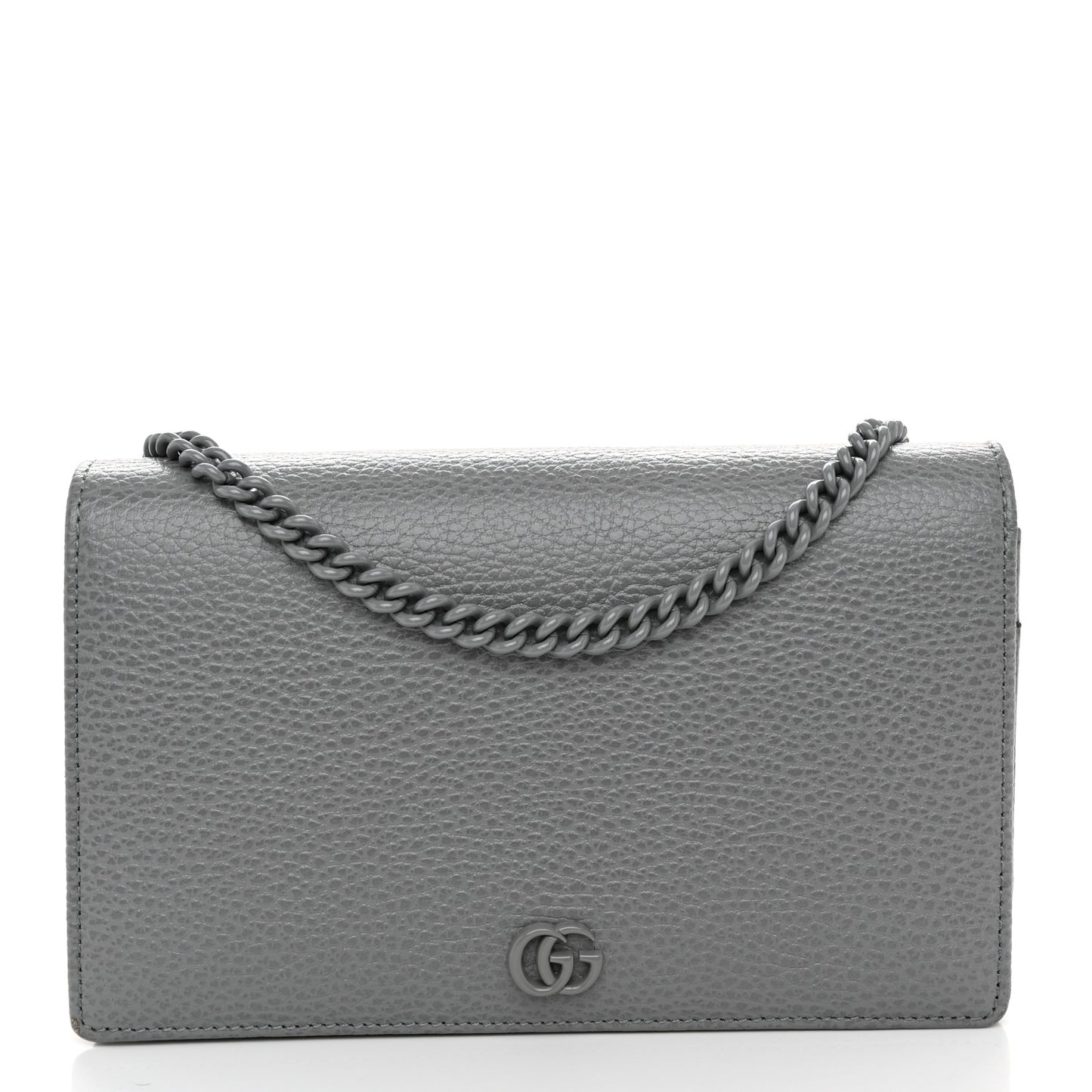 Dollar Calfskin Enamel Monochrome Mini GG Marmont Chain Wallet Deep Grey