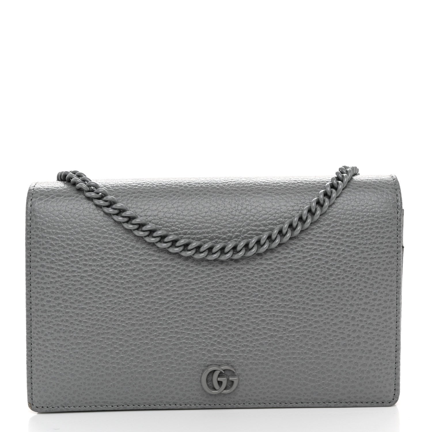 Gucci Dollar Calfskin Enamel Monochrome Mini GG Marmont Chain Wallet Deep Grey 1 of 10