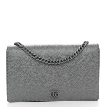 Gucci Dollar Calfskin Enamel Monochrome Mini GG Marmont Chain Wallet Deep Grey 1 of 10
