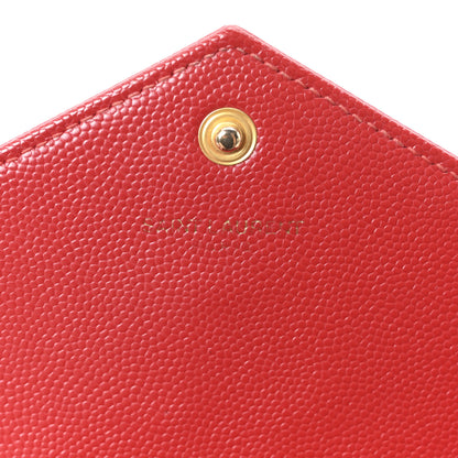 Saint Laurent Grain De Poudre Matelasse Chevron Monogram Envelope Chain Wallet New Red 6 of 10