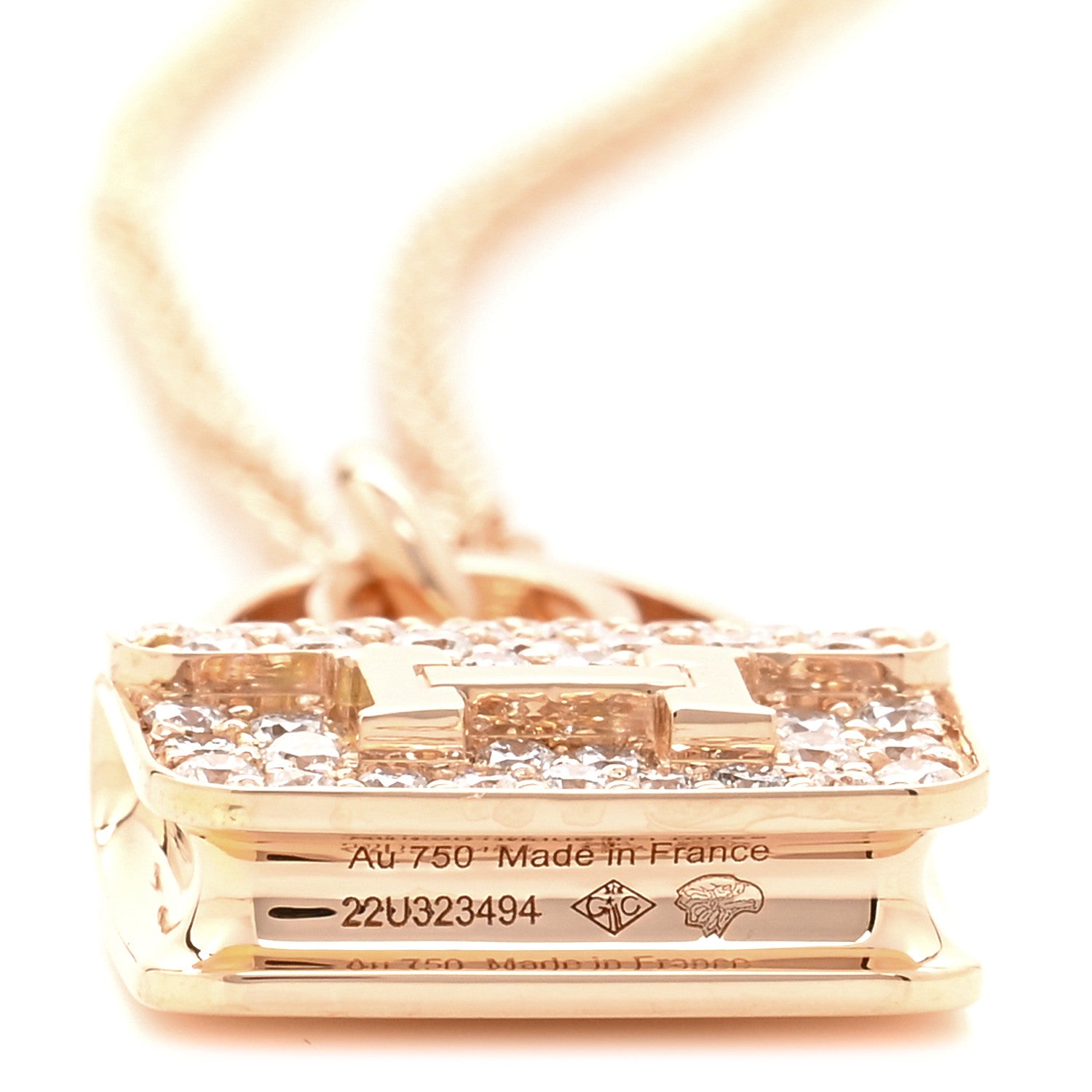 Hermes 18K Rose Gold Diamond Constance Amulettes Pendant Necklace 4 of 6