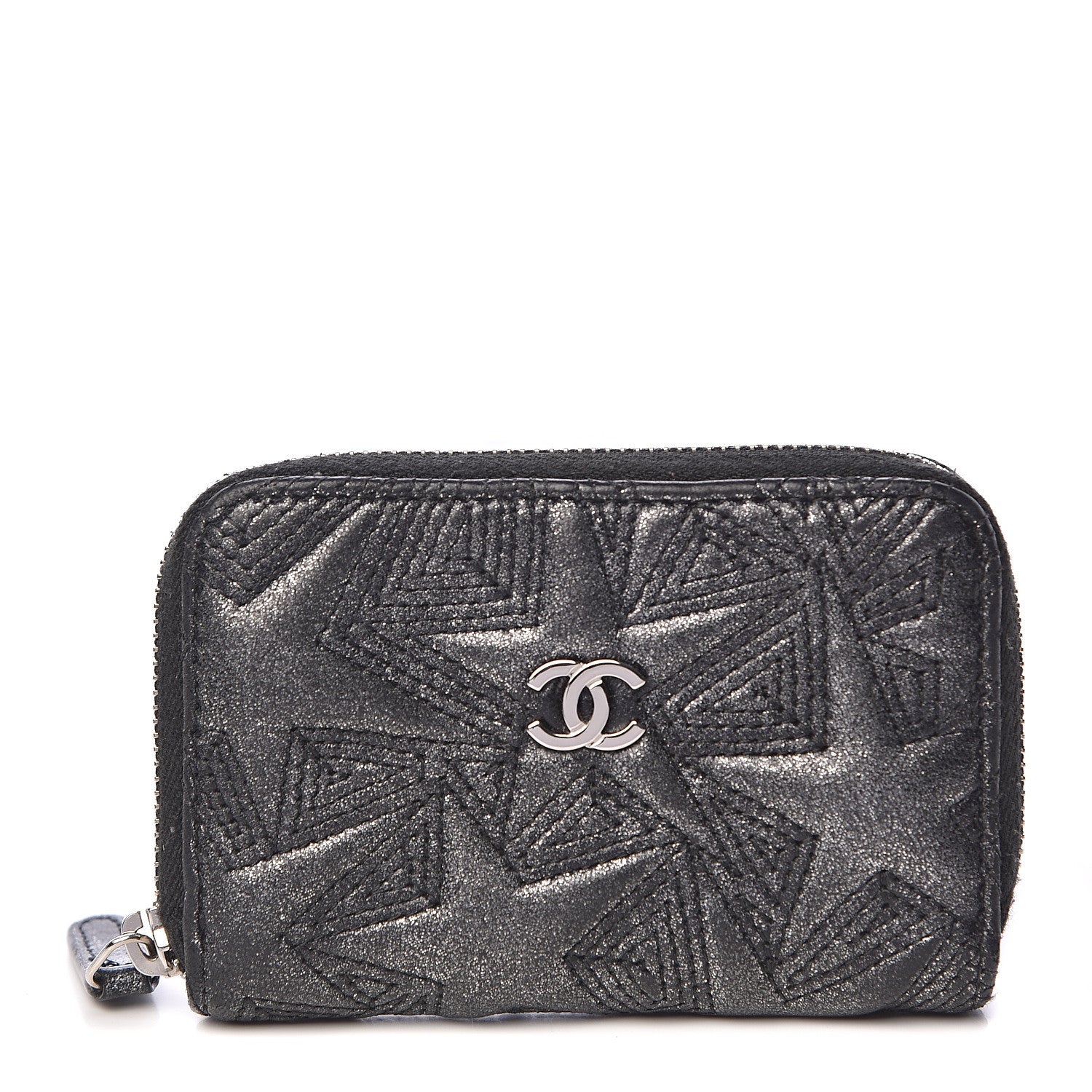 Chanel Metallic Lambskin Star Embossed Coin Purse Case Dark Grey 1 of 9