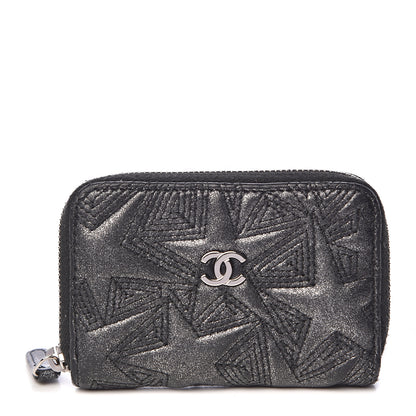 Chanel Metallic Lambskin Star Embossed Coin Purse Case Dark Grey 1 of 9