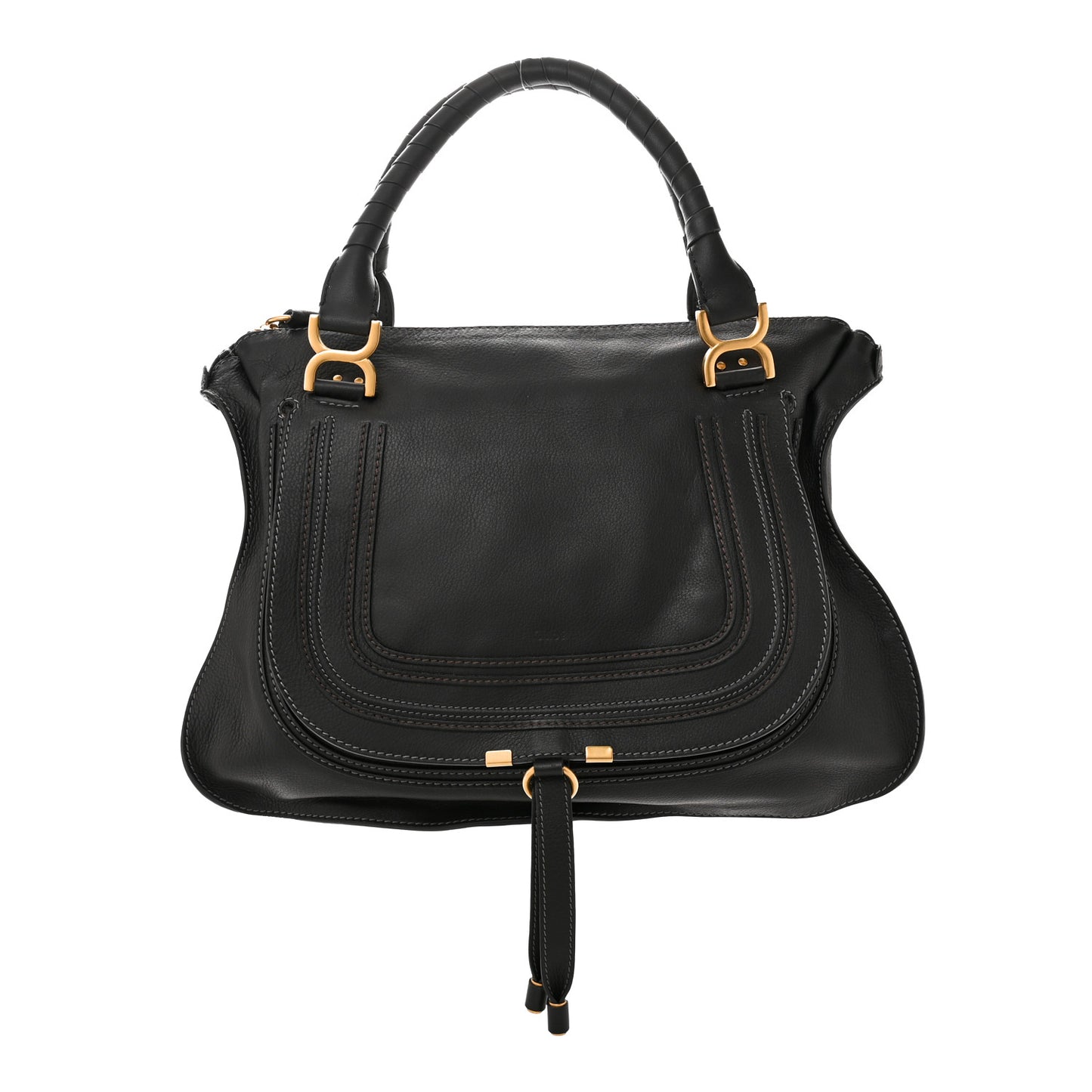 Calfskin Large Marcie Satchel Black