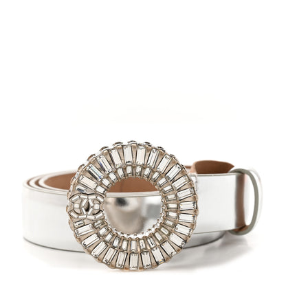 Chanel Metallic Calfskin Baguette Crystal CC Belt 85/34 Silver 1 of 7