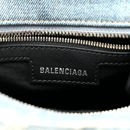Balenciaga Washed Frayed Denim Crystal Neo Cagole Handbag XS Blue 7 of 11