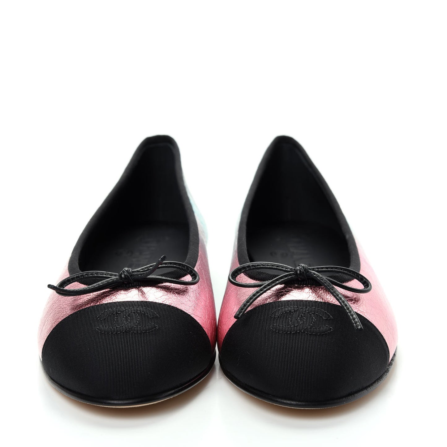 Laminated Calfskin Grosgrain Cap Toe CC Ballerina Flats 40 Multicolor Black